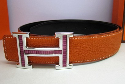 Hermes 2014 Classic Stripe Leather Reversible Belt 18k Buckle wi